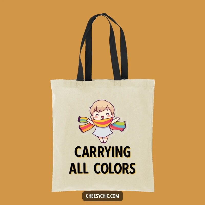 Funny Everyday Tote: Dancing Rainbow Scarf Character - Ideal Funny Gift